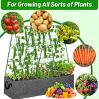 Cucumber Trellis with 46 Gallon Grows Bag, 50 x 54 Inches A Frame Outdoor Greenhouse Trellis and Fabric Raised Bed, Climbing Net and Plant Support Clips for Bean Climbing Plants