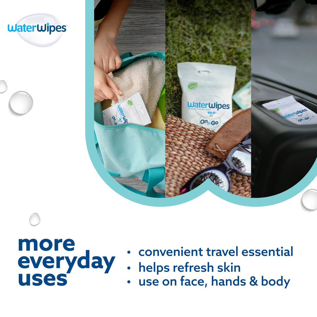 WaterWipes Sensitive+ On The Go Wipes,3-In-1 Cleans,Cares,Protects,99.9% Water,Unscented & Hypoallergenic Wet Wipes,28 Count (Pack of 2)