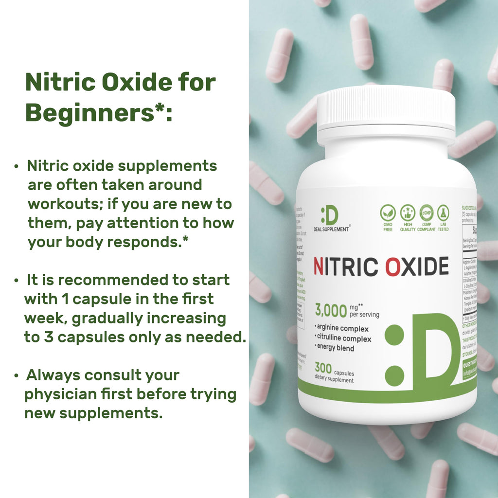 Nitric Oxide Supplement 3,000mg, 300 Capsules | 12-in-1 Complex for Men & Women – Arginine, Citrulline, Korean Red Ginseng, Tongkat Ali, Maca Root, & Marshmallow Blend*