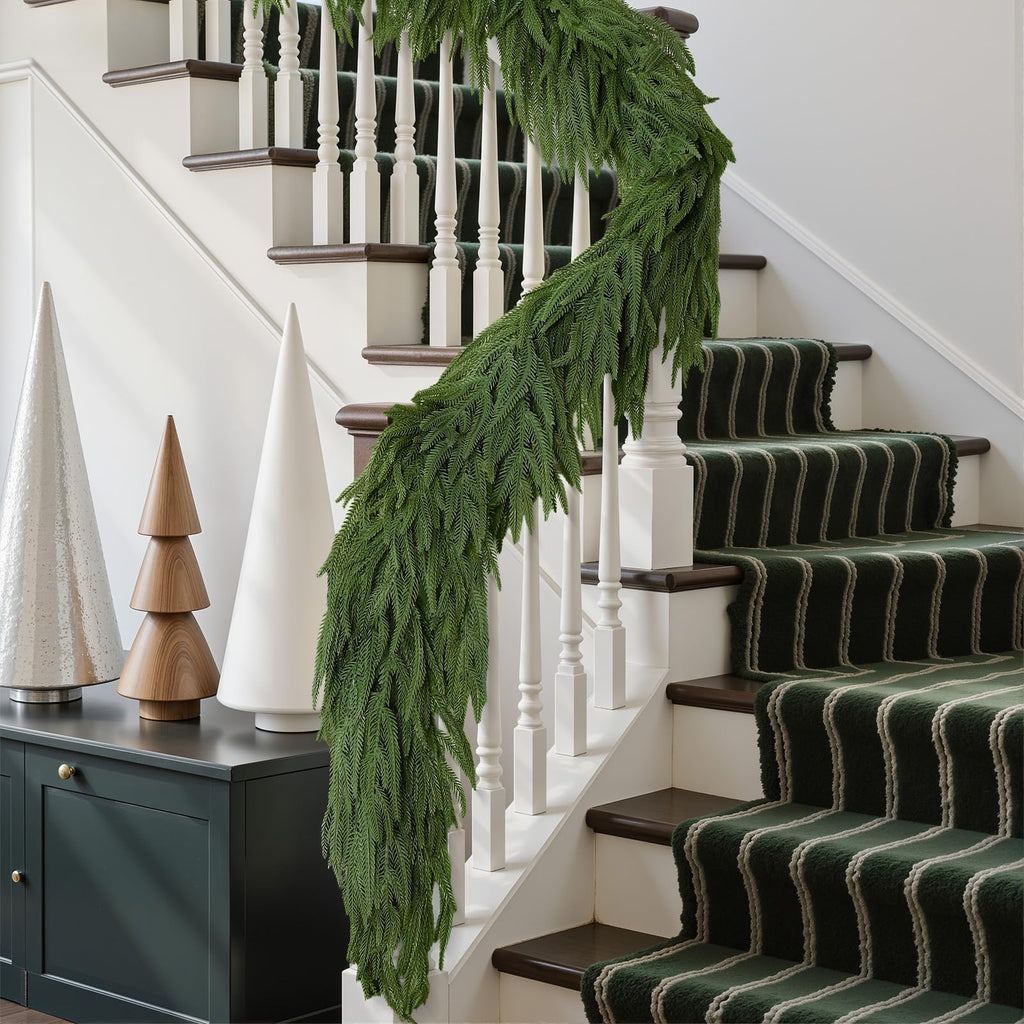 Alupssuc 9FT Christmas Garland, Artificial Real Touch Norfolk Pine Garland