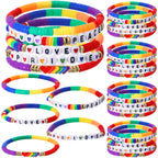 Tondiamo 30 Pcs Rainbow Gay Pride Bracelets LGBT Support Wristbands for Pride Day Month Parades Decorations Party Supplies Christmas Gifts(Peace)