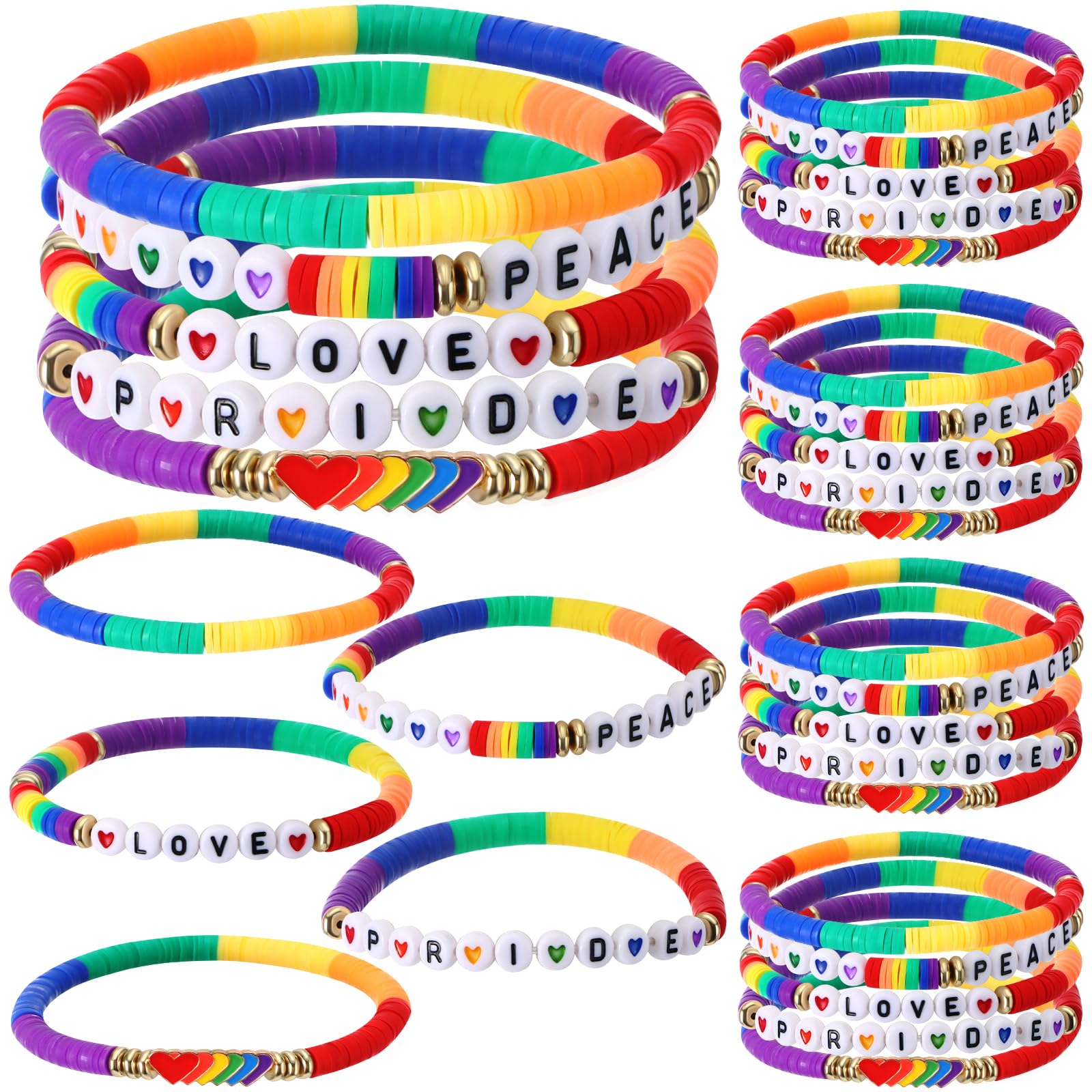 Tondiamo 30 Pcs Rainbow Gay Pride Bracelets LGBT Support Wristbands for Pride Day Month Parades Decorations Party Supplies Christmas Gifts(Peace)