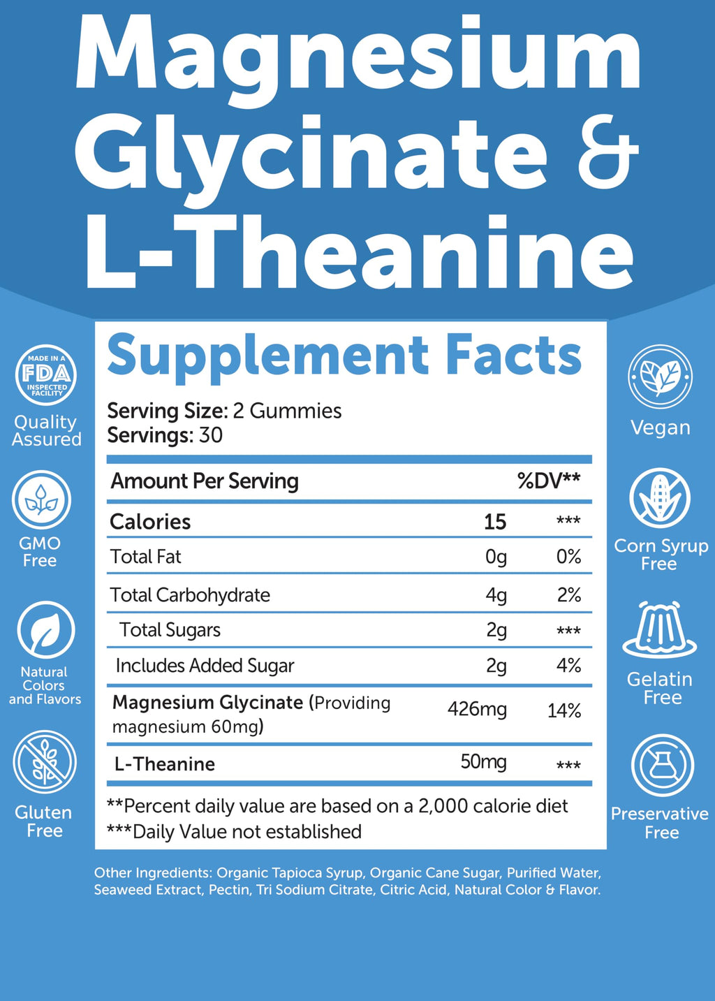 Lunakai USA Manufactured Magnesium Glycinate Gummies 426mg with L-Theanine – Calm, Sleep, Stress Relief for Adults & Kids, Non-GMO, Vegan, 60ct