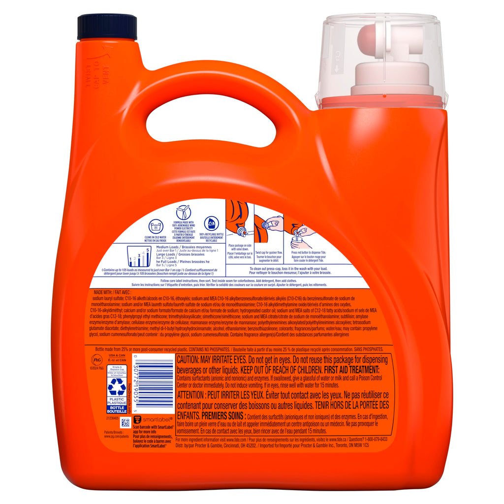 Tide Plus Boost of Ultra Downy Liquid Laundry Detergent, April Fresh Scent, 148 fl oz, 105 Loads, Laundry Detergent Liquid with Long-Lasting Freshness