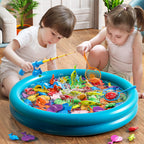 NIPLOOOW Pool Fishing Toys Games, Water Table Bathtub Toy with Inflatable Pool Pole Rod Net Plastic Floating Fish, Birthday Gifts for Kids Age 3 4 5 6 Year Old,Kids Outdoor Toys
