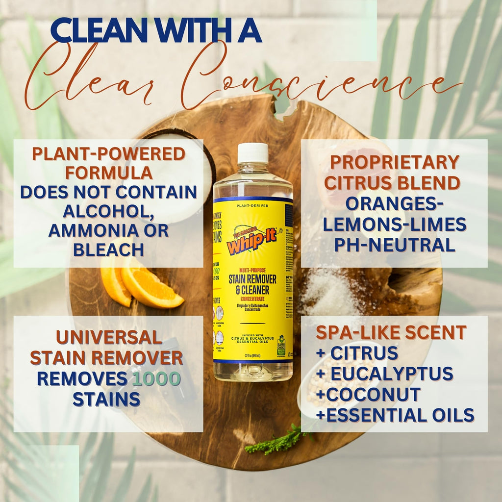 Whip-It All Natural Enzyme Cleaner Stain Fighting Kit - Professional Strength Stain Remover Spray 32oz and Concentrate Multi-Purpose Stain Remover 32oz - Made in the USA