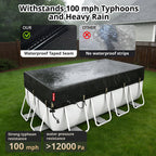 QH.HOME 8x16ft Rectangular Pool Cover,[Ultimate Windproof & Tear-Resistant Fabric],Snug Fit with Patented Ratchet & Weight Rings,Solar Pool Cover for Above Ground Pools, Blocks Leaves &Waterproof