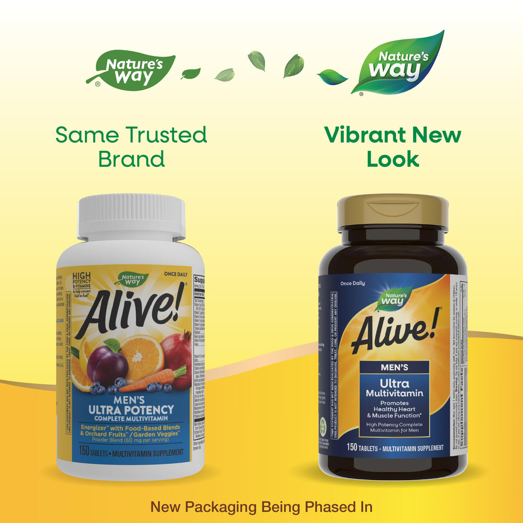 Nature's Way Alive! Men's Daily Ultra Multivitamin, High Potency Formula, Promotes Heart & Muscle Function*, with Methylated Vitamin B12, Gluten Free, 150 Tablets, (Pack of 2)