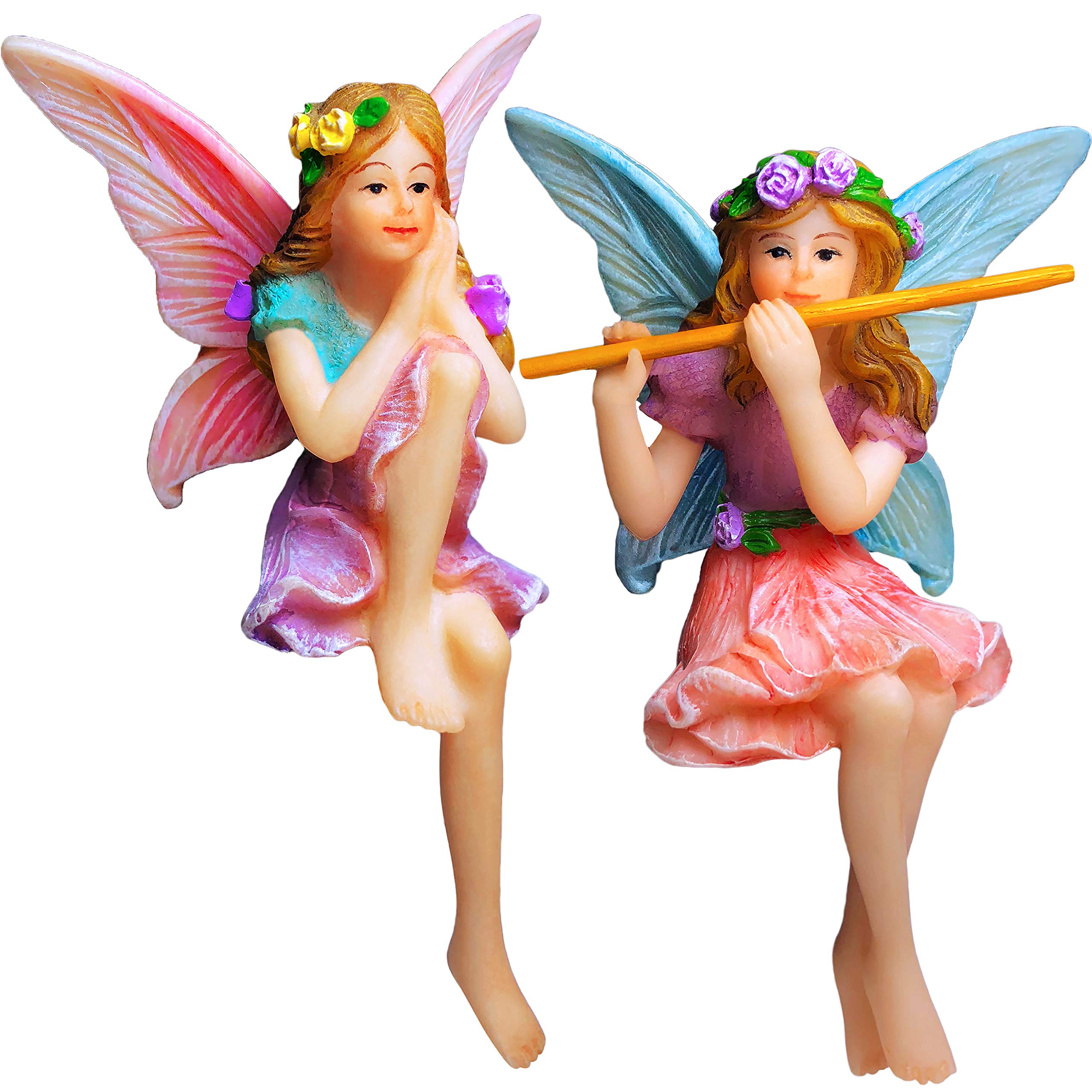 Mood Lab Fairy Garden Figurines - Sitting Fairies Set (2 pcs) - Miniature Decorative Statues - Outdoor Indoor Garden Decor