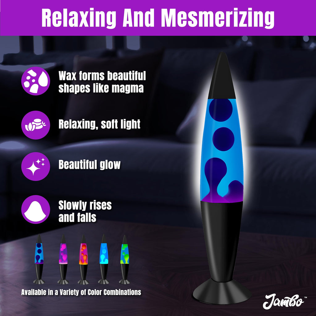 JAMBO 16" Beautiful Lamp- Blue with Purple Wax, Relaxing Liquid Lamp for Living Room Office Bedroom Adults Teens Kids, Magma Light, Night Light Nightlight, Home Decor