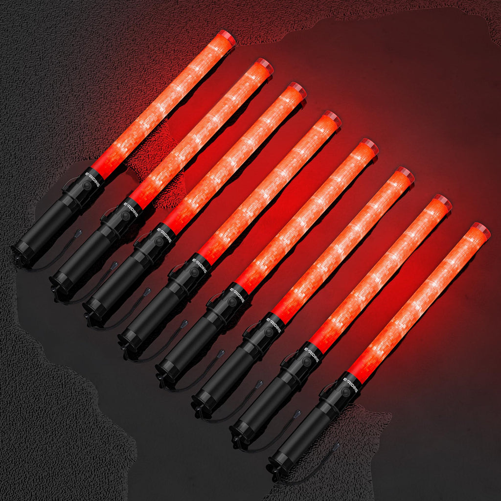 E-riding 8 Pack 21-inch Safety Air Traffic Control Wand, Signal Traffic Safety Baton Led Light with 3 Flashing Modes for Parking Guides, Using 2 C-Size Batteries (Not Included)