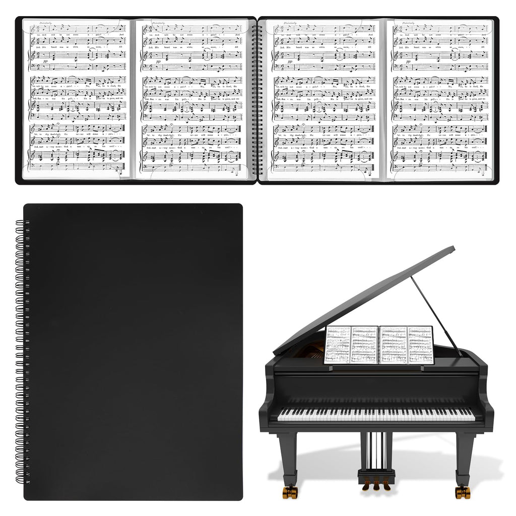 Sheet Music Folder 4 Pages Expand Piano Sheet Music Binder 30 Sleeves 60 Pages A4 Size Black Double Side Writable Choir Folder for Marching Band Piano Fits Letter Size (8.5x11in/216mmx279mm)