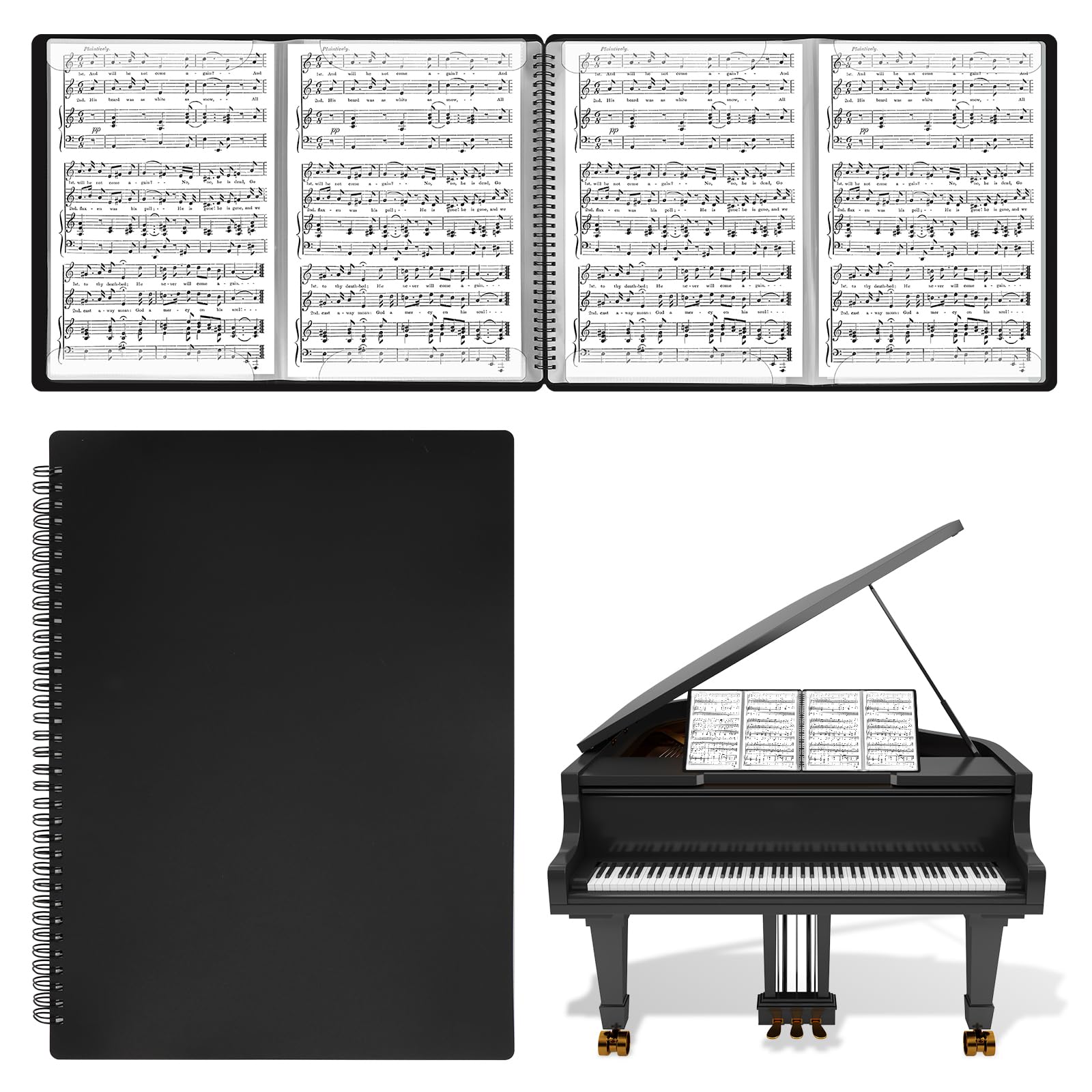Sheet Music Folder 4 Pages Expand Piano Sheet Music Binder 30 Sleeves 60 Pages A4 Size Black Double Side Writable Choir Folder for Marching Band Piano Fits Letter Size (8.5x11in/216mmx279mm)