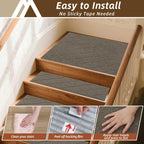 COSY HOMEER Stair Landing Rugs Non-Slip Corner Indoor Edging Stair Treads for Wooden Steps,Washable Soft Stair Landing Mat for Kids,Elder and Dogs,Polyester,TPE Backing,Light Brown,30x30inch