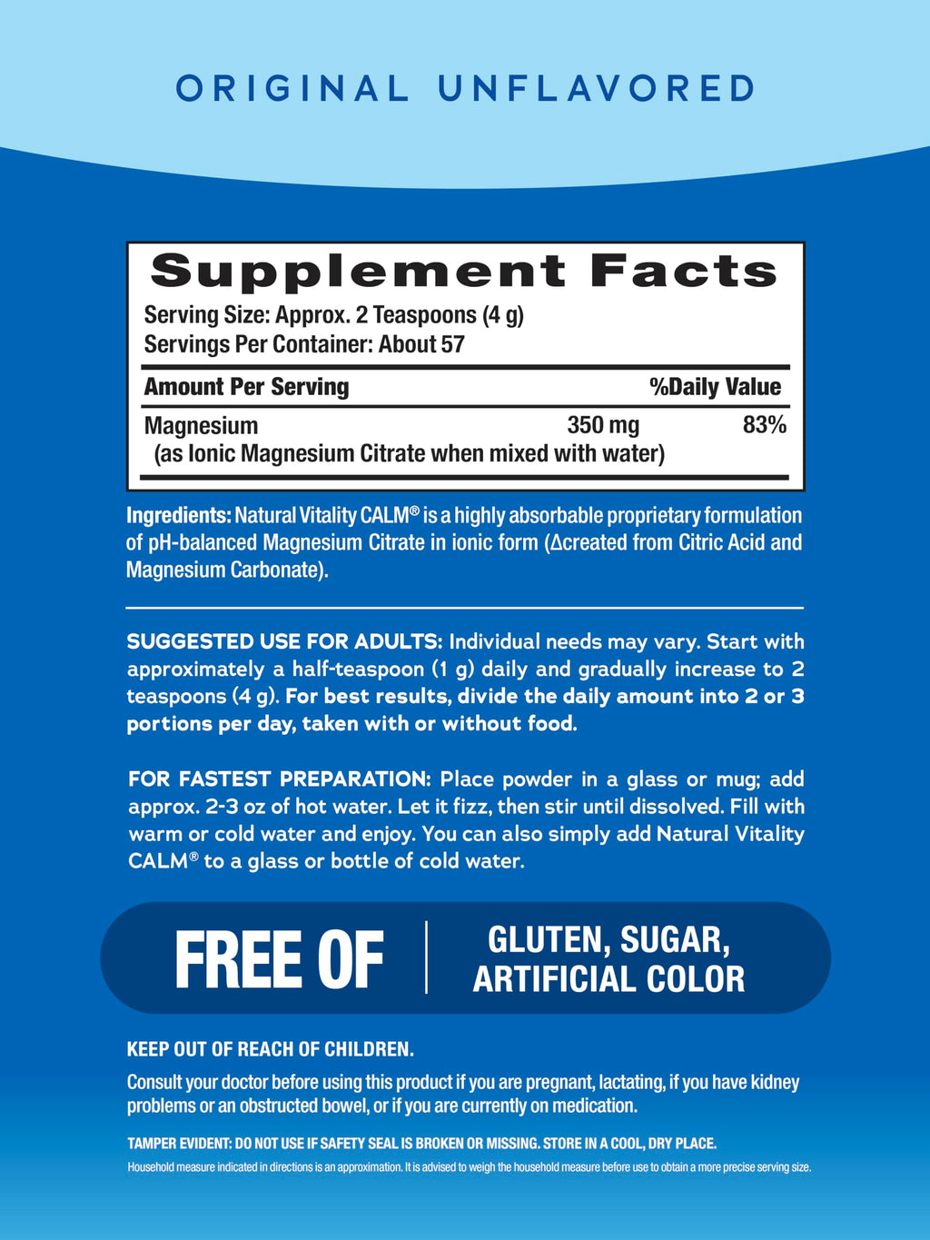 Natural Vitality MaxCalm Magnesium Powder | High Absorbable Ionic Glycinate and Citrate Formula | 8oz Unflavored Supplement