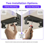 Ascrono Original No Drill Under Desk Cable Management Tray 27.3" - Premium Black Fabric Cable Management Under Desk - Clamp/Screw Mount Cord Organizer - Supports Upto 66lbs