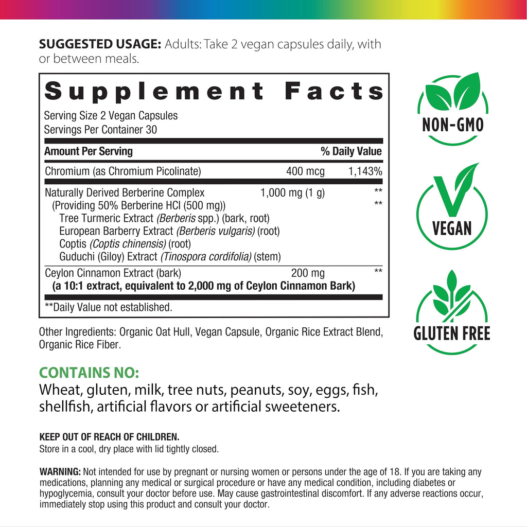 Rainbow Light Berberine Supplement with Ceylon Cinnamon | 60 Capsules