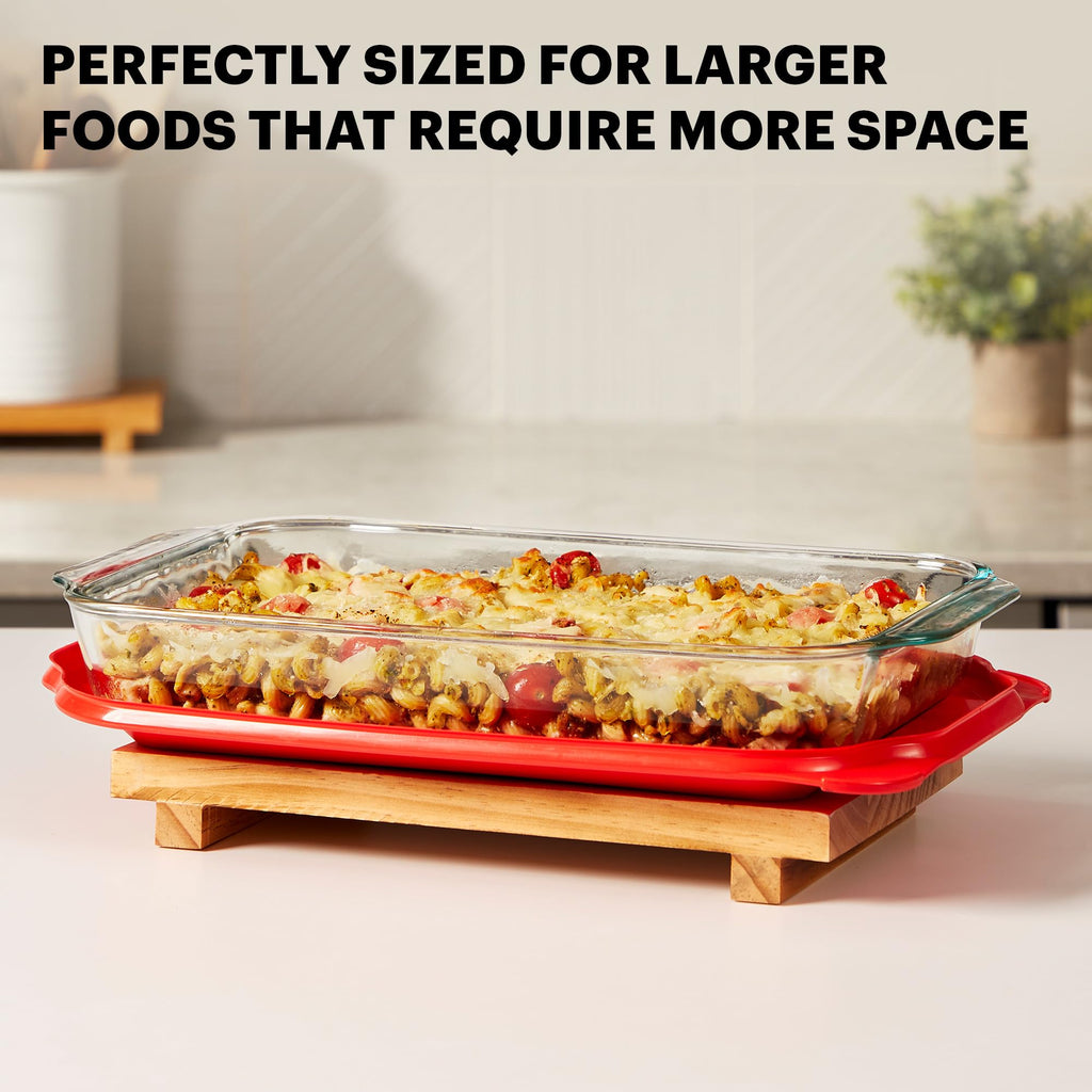Pyrex Basics 4.8 QT Glass Baking Dish with Plastic Lid, Casserole Dish, Glass Food Container, Oven, Freezer and Microwave Safe, Clear Container