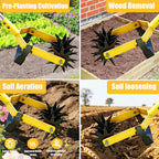 2-in-1 Garden Rotary Cultivator Tool Adjustable Handle Lawn Tools Hand Rotary Tiller for Loosening Soil and Lawn Care, Reseeding Grass, Weeder, Soil Mixing, Manual Yard Tiller