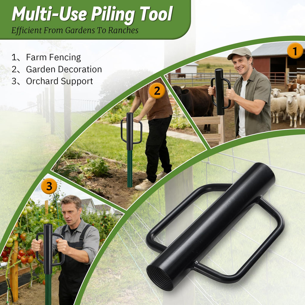 T Post Driver, 12 LB Metal Fence Post Driver with Handle, 2.7" Inner Diameter Manual Post Pounder, Heavy Duty Tpost Driver, Hand Post Rammer for U Fence Posts, T Posts, Wooden Posts, 17 Inch Black