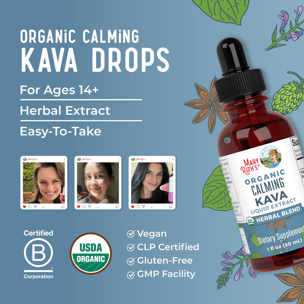 MaryRuth Organics, Herbal Supplement Drop, Calmness & Relaxation, Pack of 1, USDA Kava Root, Sugar/Gluten Free, Support Sleep, Calm & Stress Relief, Vegan, Non-GMO, 30 Servings