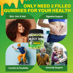 Black Seed Oil Gummies & Chlorophyll, Biotin 500mcg with Hydrolyzed Collagen, Raw Manuka Honey, Organic Cold Pressed - Ultimate Absorption for Skin, Hair & Nails, Digestive, Overall Health, 1 Pack