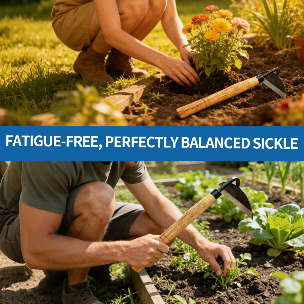 Elegital Kana Hoe 217 Japanese Garden Tool - Hand Hoe/Sickle is Perfect for Weeding and Cultivating. The Blade Edge is Very Sharp. (Beige-007)