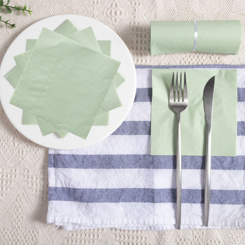 300 Pack Cocktail Napkin 2-Ply Dessert Napkins Folded 5 x 5 Inches Disposable Napkins for Dinner Wedding Birthday Party Bridal Anniversary Reception Event (300, Sage-Green)