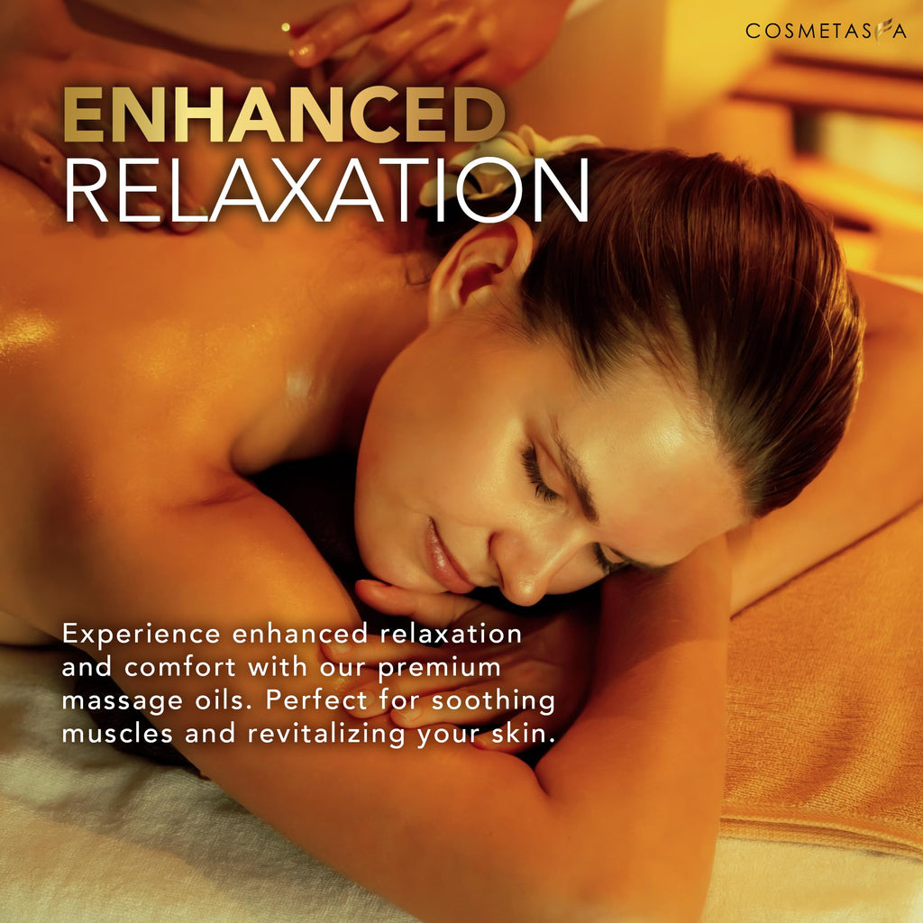 Cosmetasa Luxury Spa Treatment Gift Set - Relaxation, Nourish and Sore Muscle Massage Oil with Hot Stones, Roller Ball and Thumb Saver Massage Tools