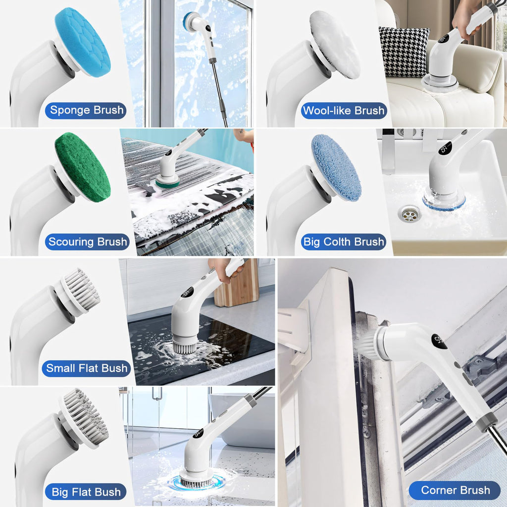 qimedo Electric Spin Scrubber, Rechargeable Handheld Electric Scrubber for Cleaning, Cordless Power Dish Scrubber with 7 Brushes for Bathtub Grout Tile Floor