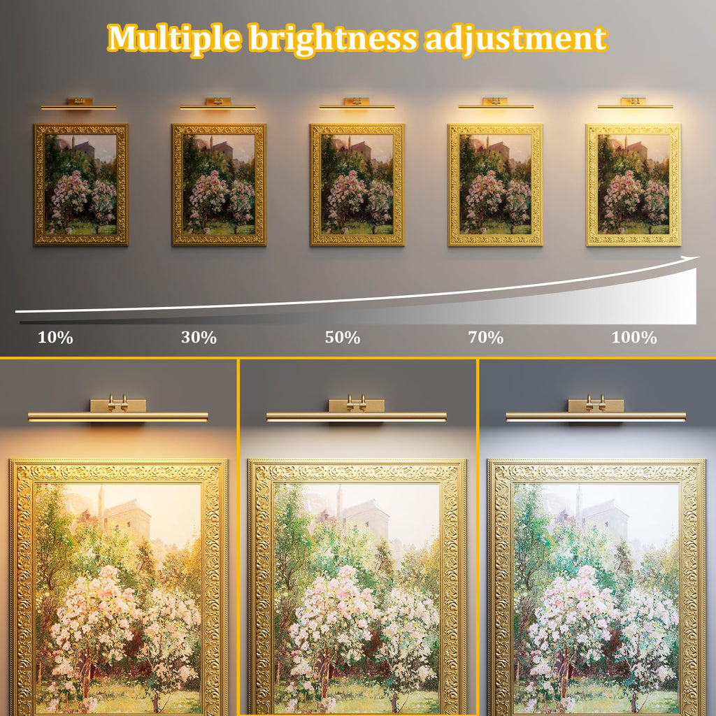 13.8'' Battery Operated Picture Light for Wall, 4000mAh Cordless Wall Lamp for Painting Photo Artwork , Remote Control, Magnetic for Easy to Charge,Timers, Display for Gallery Living Room Bedroom Gold