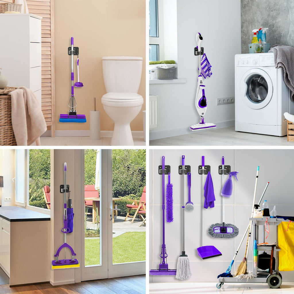 KLEBV Broom Holder Wall Mount Screw Drilling, Sturdy Heavy Duty Stainless Steel Mop Gripper Rack Perforated, Perfect for Laundry Room Organizer, Fit with Laundry Kitchen Garage Garden Storage System