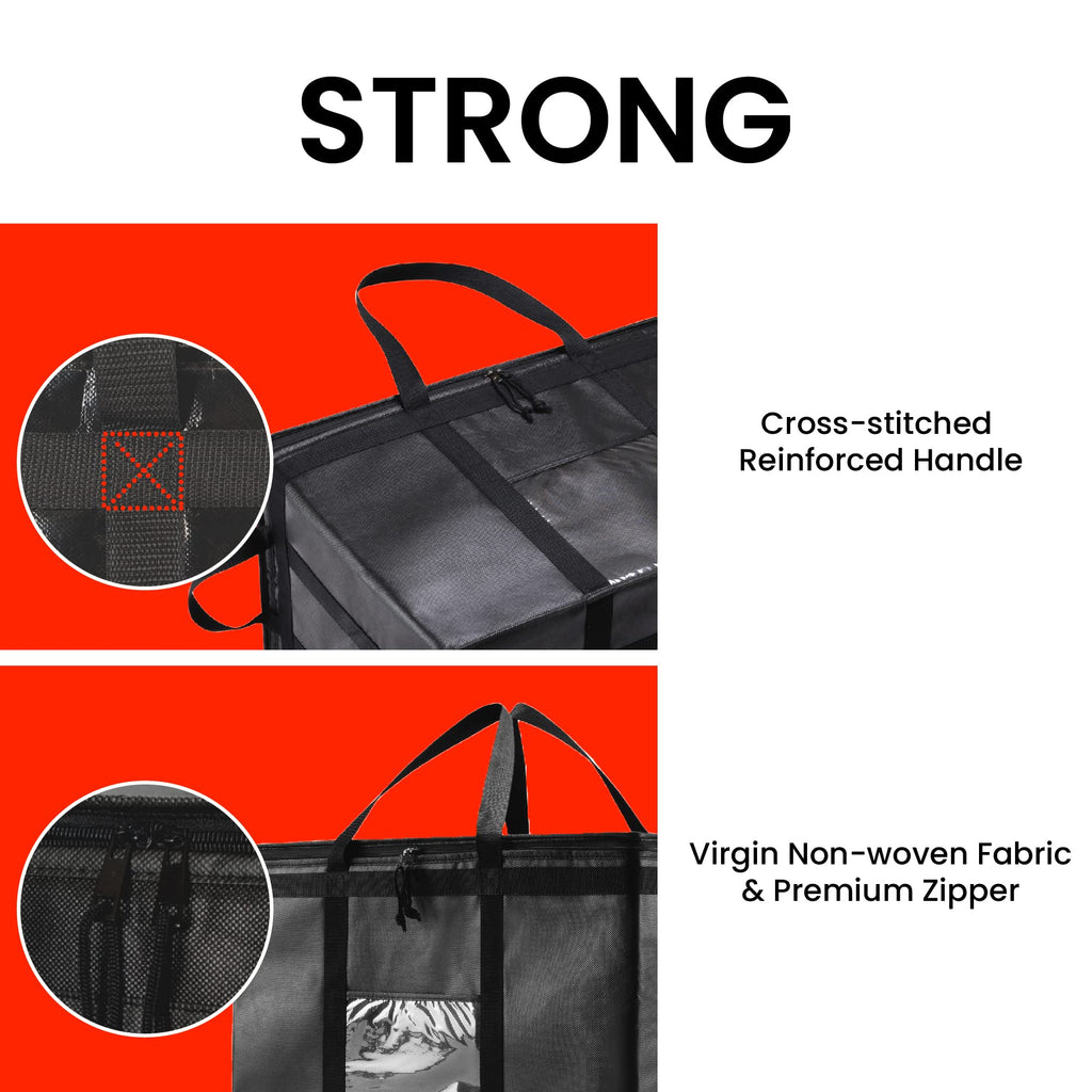 NZ home Insulated Bags for Food Delivery (3XL) Grocery Shopping Cooler Bag, Pizza Delivery, Hot & Cold Catering Tote, Reusable, Foldable & Heavy Duty (2 Pack, Black)