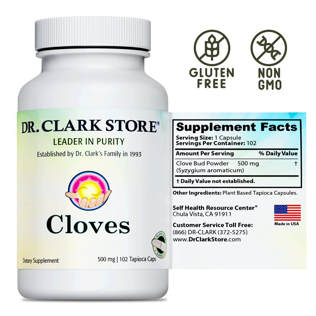 Dr Clark Store Cloves Supplement 500mg for Digestive Comfort and Balanced Internal Cleansing Support, 102 Tapioca Capsules for a 102-day Supply of Pure Botanical Wellness, Non-GMO and Gluten Free