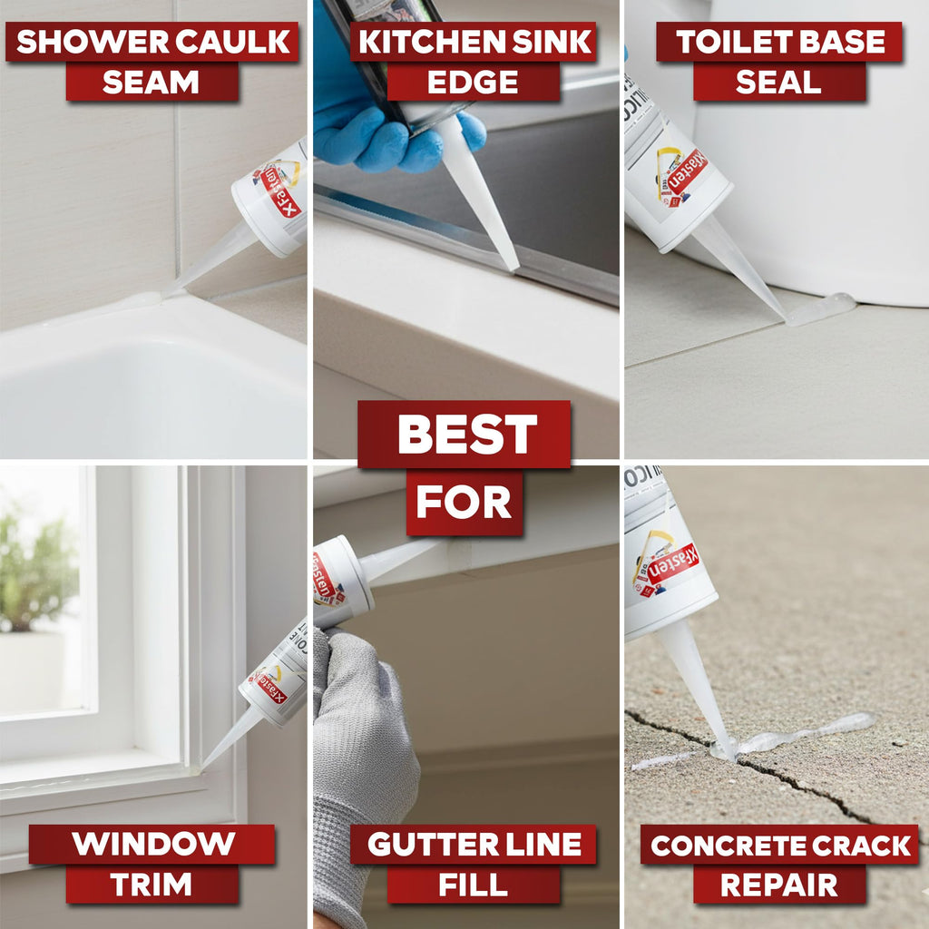 XFasten Clear Silicone Caulk Neutral Cure 10.1 oz (10-Pack) 100% Waterproof Silicone Sealant, Crack and Shrink Resistant, Low Odor, Strong Adhesion Caulking for Kitchen Bath Window Shower Outdoor Use