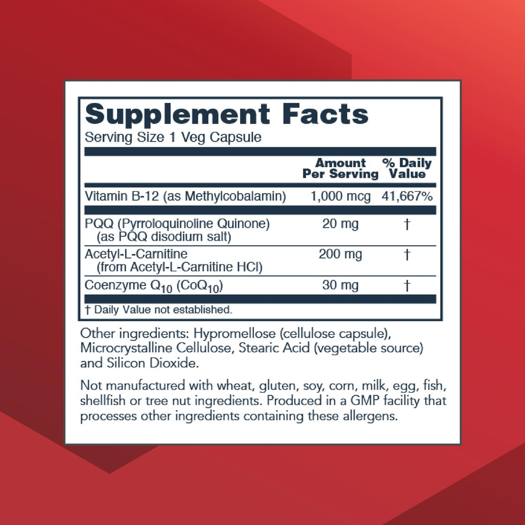 PROTOCOL FOR LIFE BALANCE PQQ Complex - Mitochondrial Health - with CoQ10 & L Carnitine - B Vitamin - Supplement for Energy - 30 Veg Caps