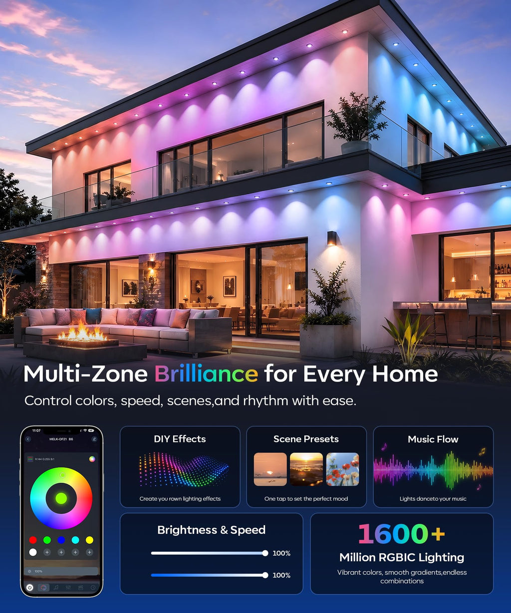 Ecoeve Permanent Outdoor Lights for House, 200ft RGB+IC Christmas LED Light