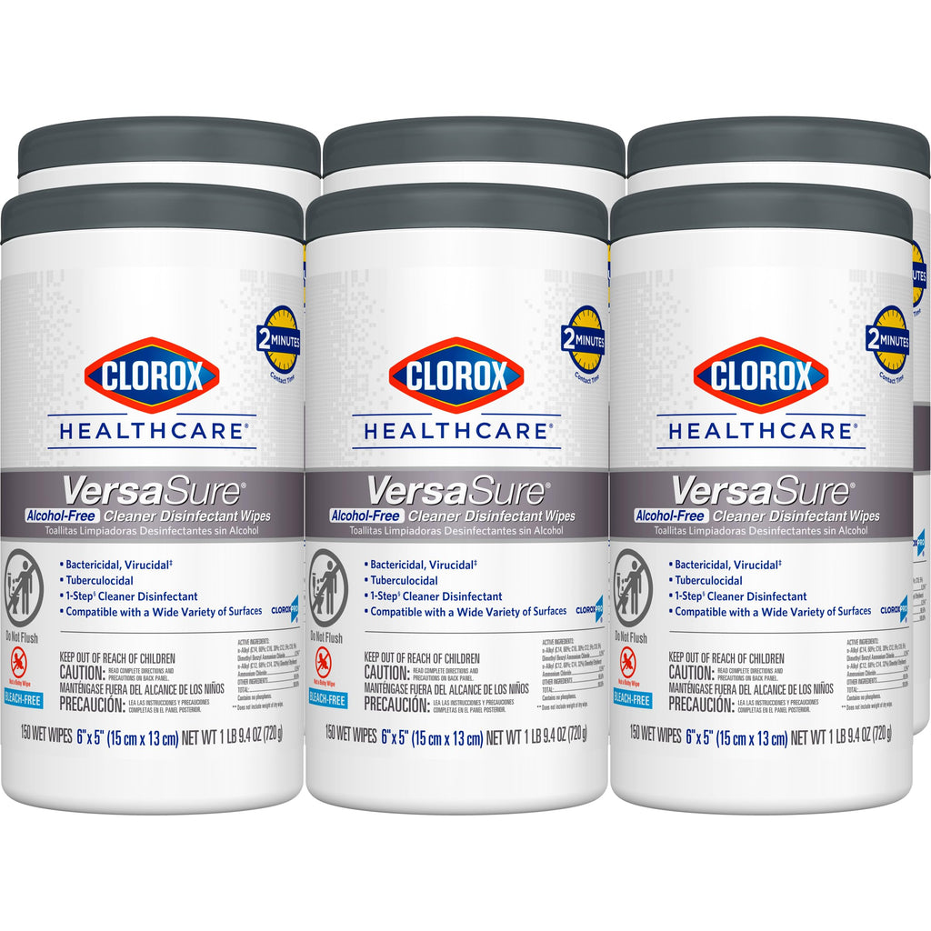 Clorox Healthcare VersaSure Cleaner Disinfectant Wipes, 6" x 5", 150 Count Canister, Pack of 6 (Package May Vary)