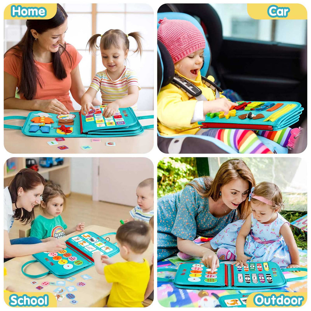 Winblo Toddler Busy Board - Montessori Toys for Toddler Boy Birthday Gift, Educational Learning Sensory Busy Book for Toddlers Boys, Airplane Car Travel Activities Toy for Toddlers