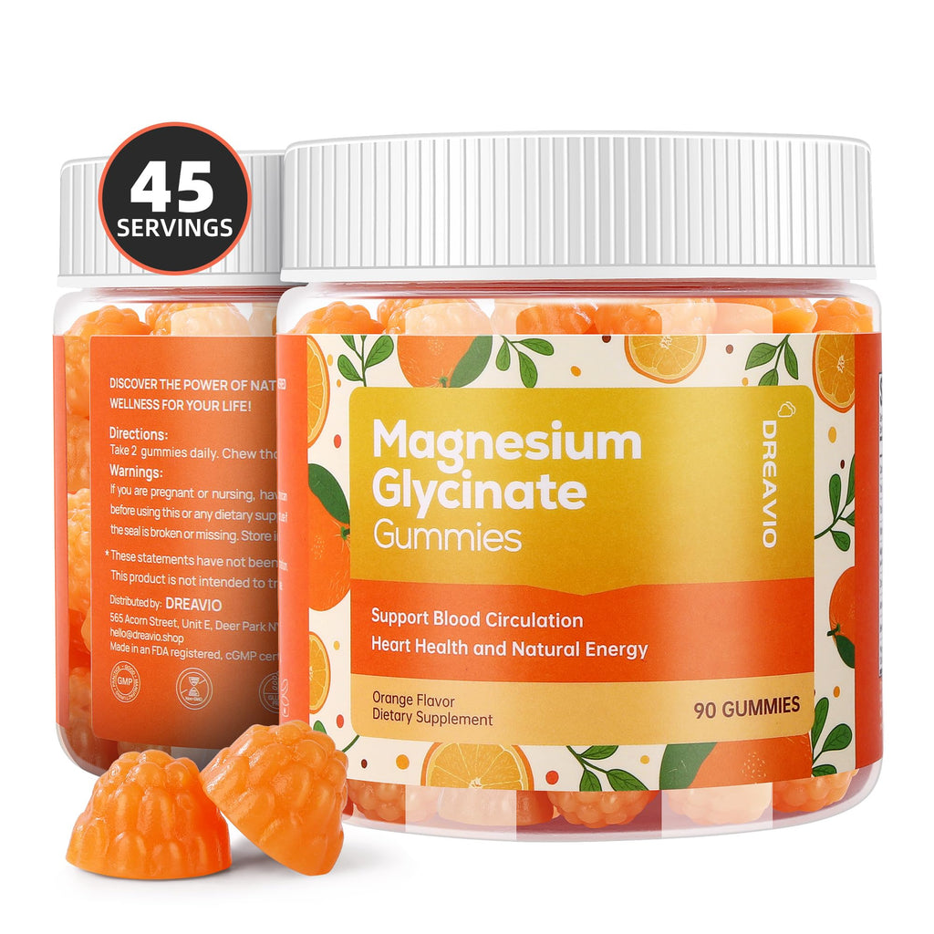 DREAVIO 90 Count Magnesium Glycinate Gummies w/Ashwagandha Supplement - Sugar Free Zinc Magnesium Glycinate Supplement Ashwagandha Gummies for Adults Orange Flavor