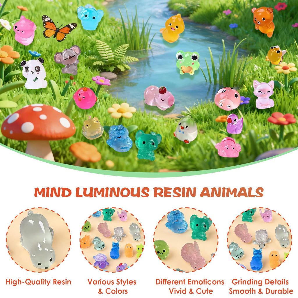 Mini Glow In The Dark Animal Resin Models, Resin Animals Mystery Bags, Individually Wrapped Blind Bags Tiny Animal Figurines, Collectible Mini Animals For Fairy Garden, DIY Crafts (100, animals)