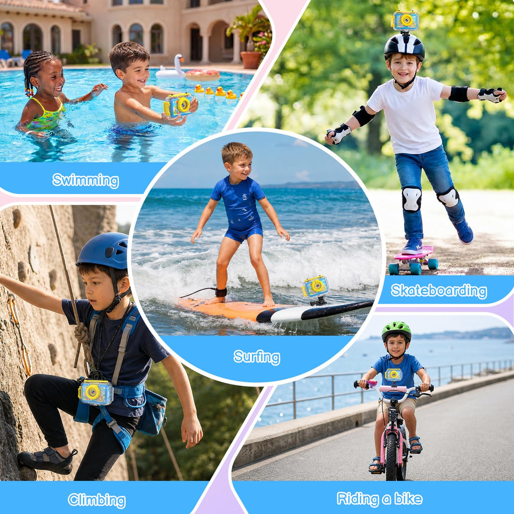 GKTZ Kids Waterproof Underwater Camera 1080P 4X Zoom 2"IPS Screen 32GB Card