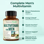 Methylated Multivitamin for Men with Bioavailable Vitamins, Chelated Minerals, Vitamin D, B12, C, A & Zinc for Energy, Focus and Immune Health – Premium Mens Multivitamins & Multiminerals – 60 Caps