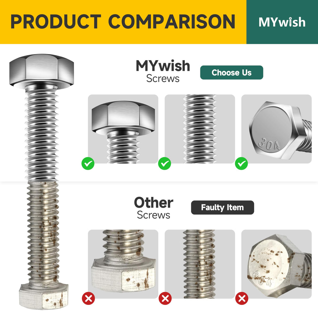 Mywish 660PCS M5 M6 M8 Bolt Screw Set, Metric Bolt Assortment, 304 Stainless Steel, Nut and Bolt Set Flat & Spring Washers, Assorted Hex Head Bolts and Nuts Kit, Fully Thread