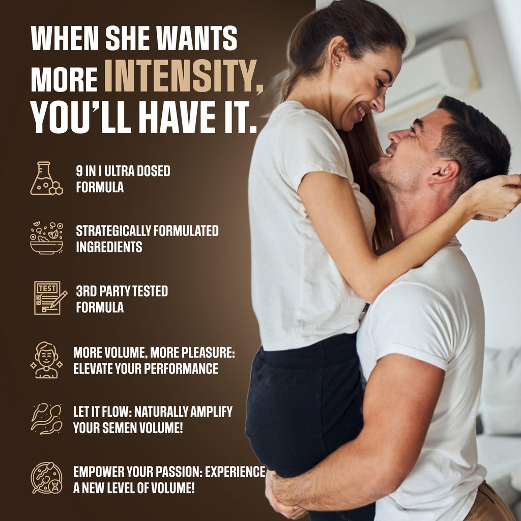 Semen Volume Enhancer for Men - Help Amplify Volume & Overall Health - Assists T-Levels for Male Vitality, Blood Flow Support & Hard On Assistance - 3rd Party Tested Supplement - 60 Capsules