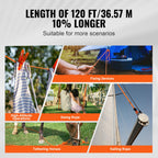 VEVOR Double Braided Polyester Rope, 1/2 in x 120 ft, 48 Strands, 8000 LBS Breaking Strength Outdoor Climbing Rope, Arborist Rigging Rope for Rock Hiking Camping Swing Rappelling Rescue, Orange/Black
