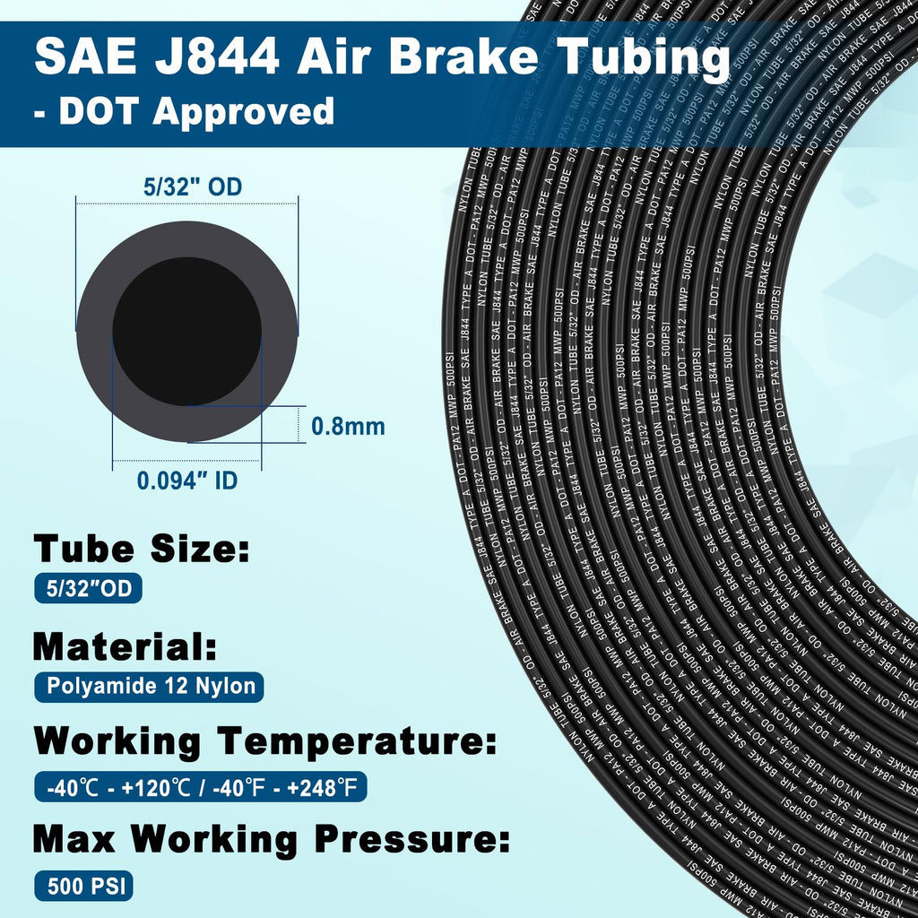 Boeray 5/32" DOT Air Line, 100FT SAE J844 PA12 Nylon Air Tubing with Cutter