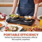 Elite Gourmet Double Cast Iron Burner, 1500W Hot Plate, Adjustable Temp