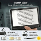 MagniPros 5X Rechargeable Large Ultra Bright LED Page Magnifier with Anti-Glare Lens & 3 Color Dimmable Light Modes, Relieve Eye Strain- Ideal for Reading Small Prints, Low Vision, Seniors