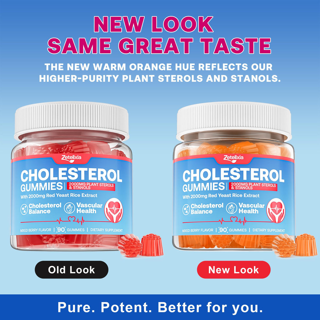 Zetelixia Cholesterol Lowering Supplements Gummies, Cholesterol Gummies with Plant Sterols & Stanols, Red Yeast Rice, Lower Cholesterol Naturally – Vegan, Non-GMO, Mixed Berry Flavor, 90Ct